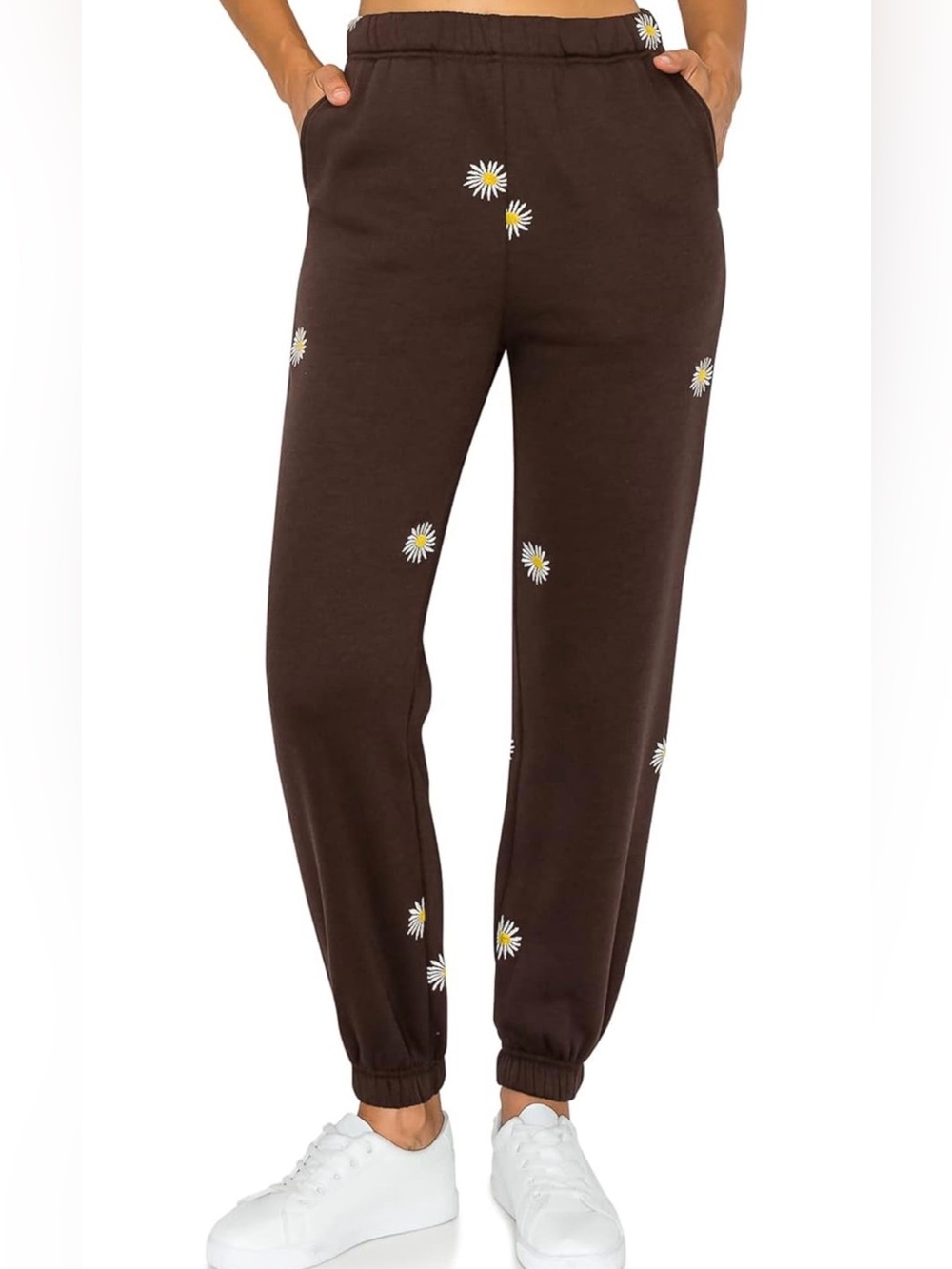 Angel Kiss Women’s Brown Daisy Embroidered L Sweatpants